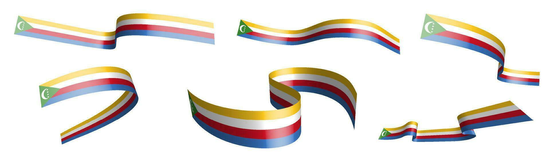 conjunto do feriado fitas. bandeira do Comores ilhas acenando dentro vento. separação para dentro mais baixo e superior camadas. Projeto elemento. vetor em branco fundo