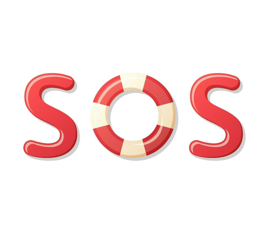 SOS placa com bóia salva-vidas vetor isolado