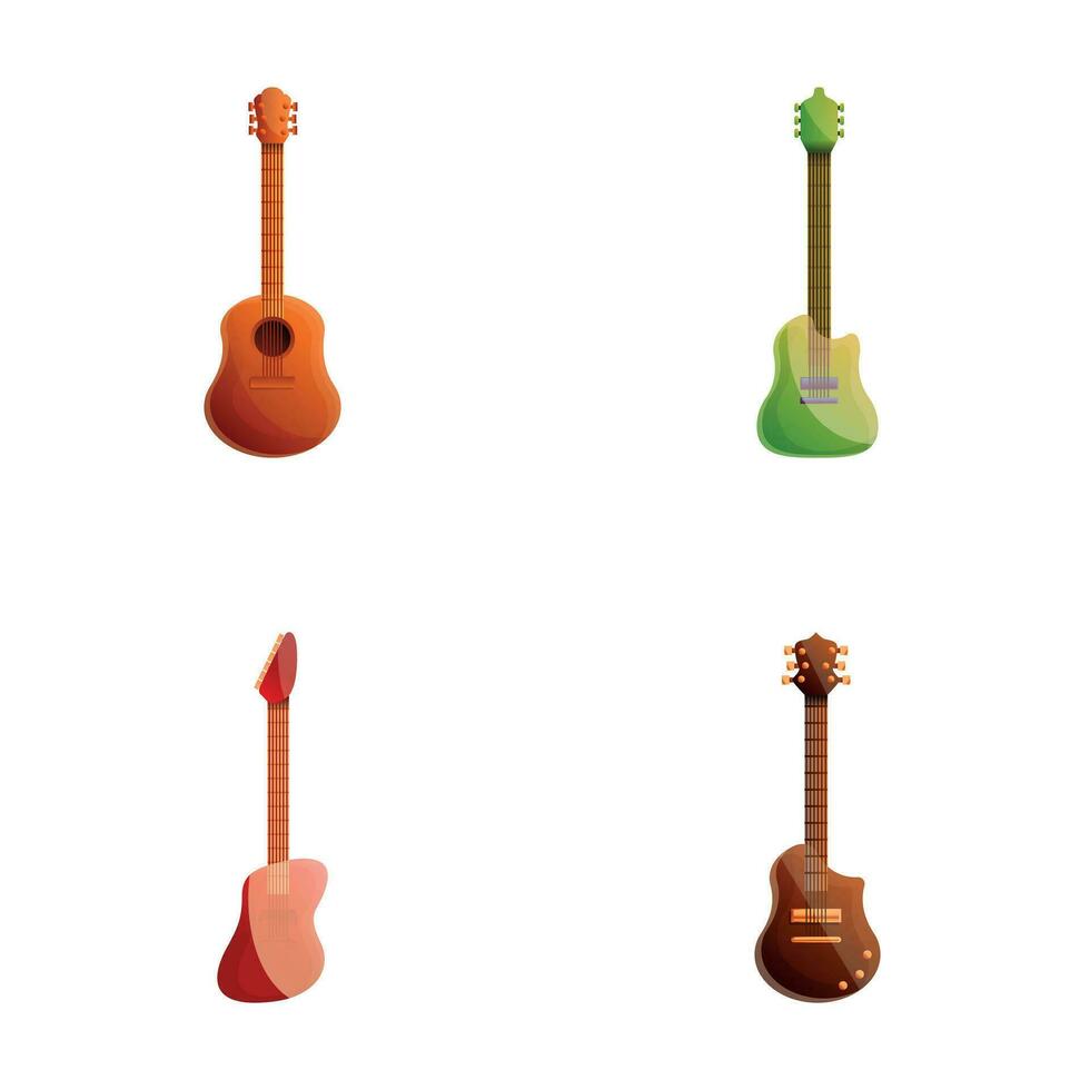 guitarra ícones conjunto desenho animado vetor. clássico e elétrico guitarra vetor