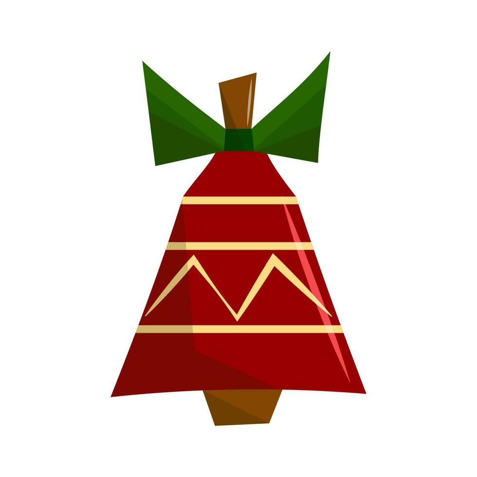 vermelho Natal Sino com verde arco isolado em branco fundo. abstrato Natal árvore brinquedo. plano vetor ilustração.