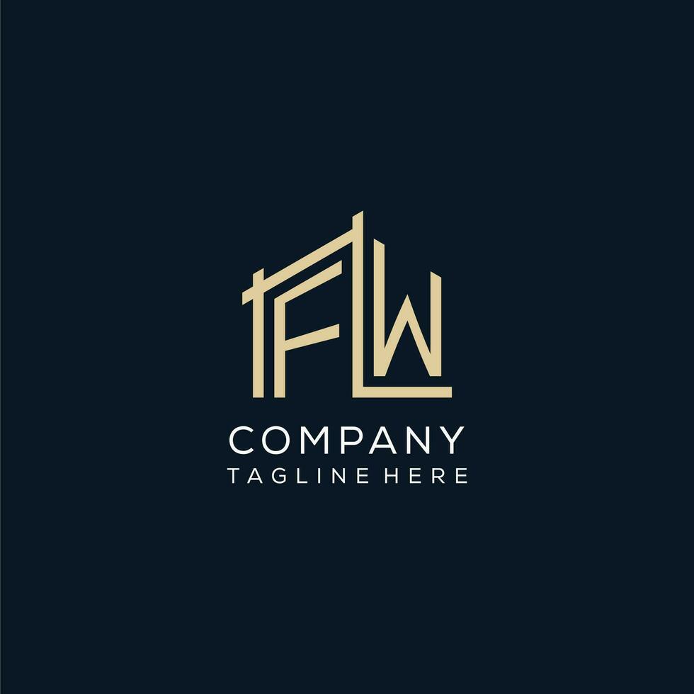 inicial fw logotipo, limpar \ limpo e moderno arquitetônico e construção logotipo Projeto vetor