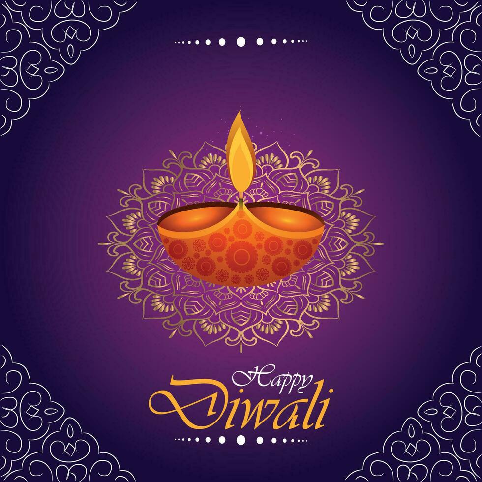 feliz Diwali, festival do luzes, papel gráfico do indiano rangoli, dourado luzes, colorida decorativo fundo, azul magenta fundo vetor