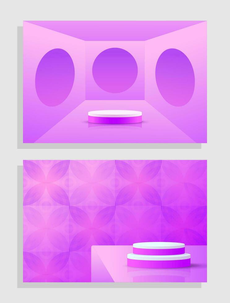 definir roxo violeta objeto 3d cilindro pedestal pódio exibição gradiente cor mínima cena showroom vetor