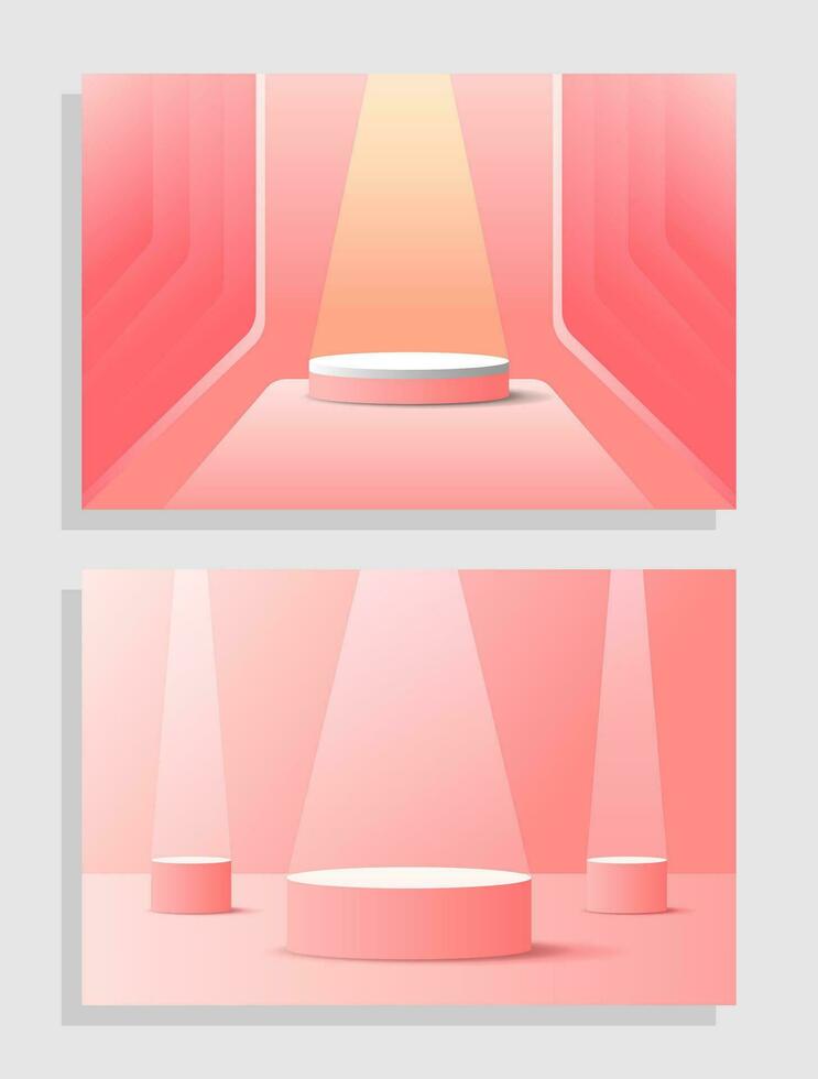 conjunto vermelho rosa amor objeto 3d cilindro pedestal exibição de pódio gradiente cor mínima cena showroom vetor
