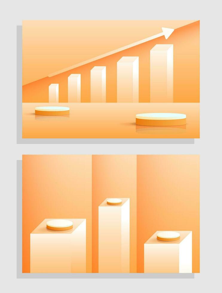 definir laranja amarelo objeto 3d cilindro pedestal pódio exibição gradiente cor mínima cena showroom vetor
