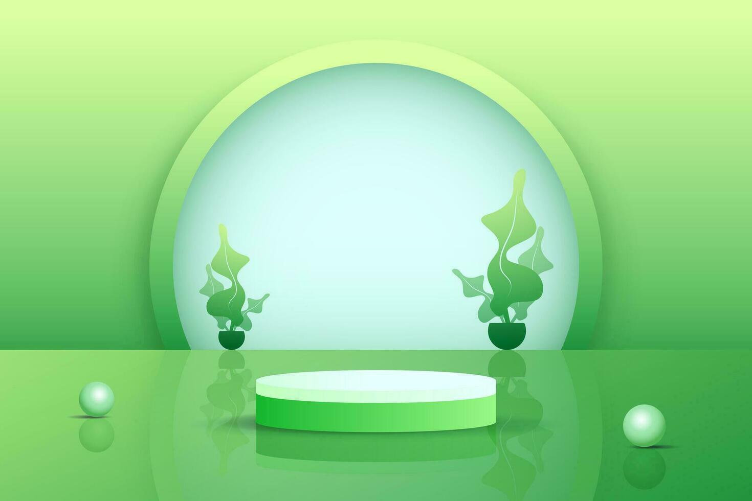 conjunto de exibição de pódio de pedestal de cilindro de objeto 3d verde branco cor gradiente showroom de cena mínima vetor
