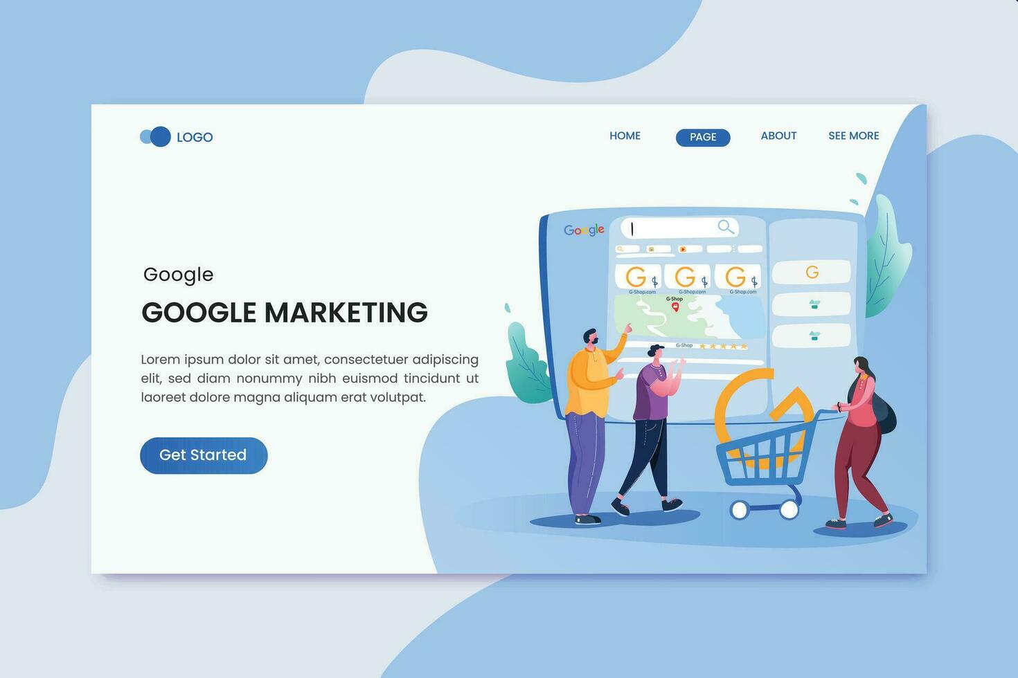 Google marketing aterrissagem página ilustração vetor