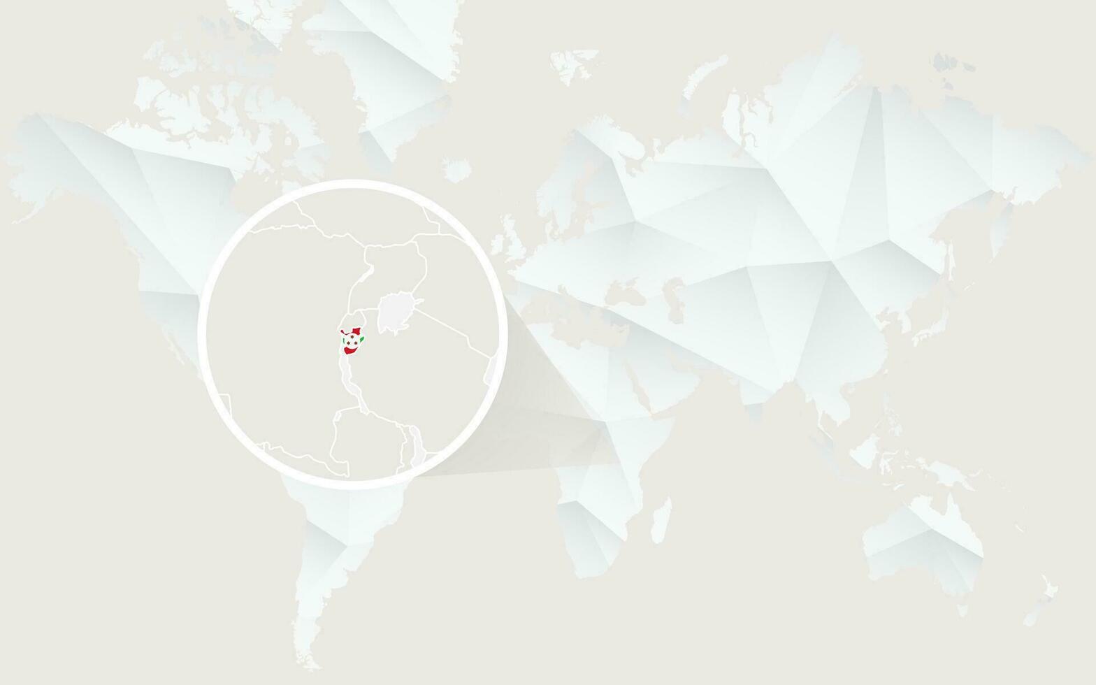 Burundi mapa com bandeira dentro contorno em branco poligonal mundo mapa. vetor