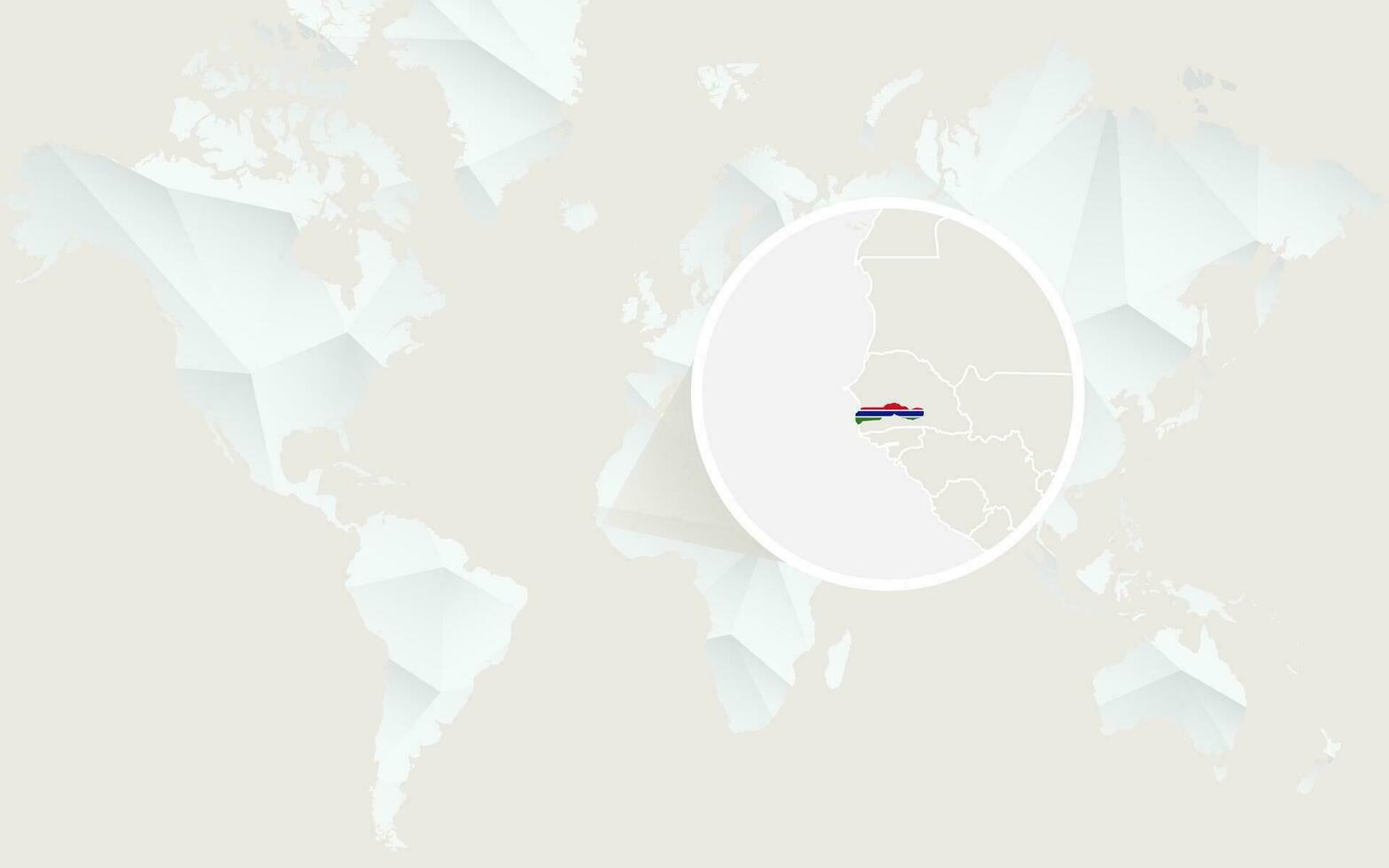 Gâmbia mapa com bandeira dentro contorno em branco poligonal mundo mapa. vetor