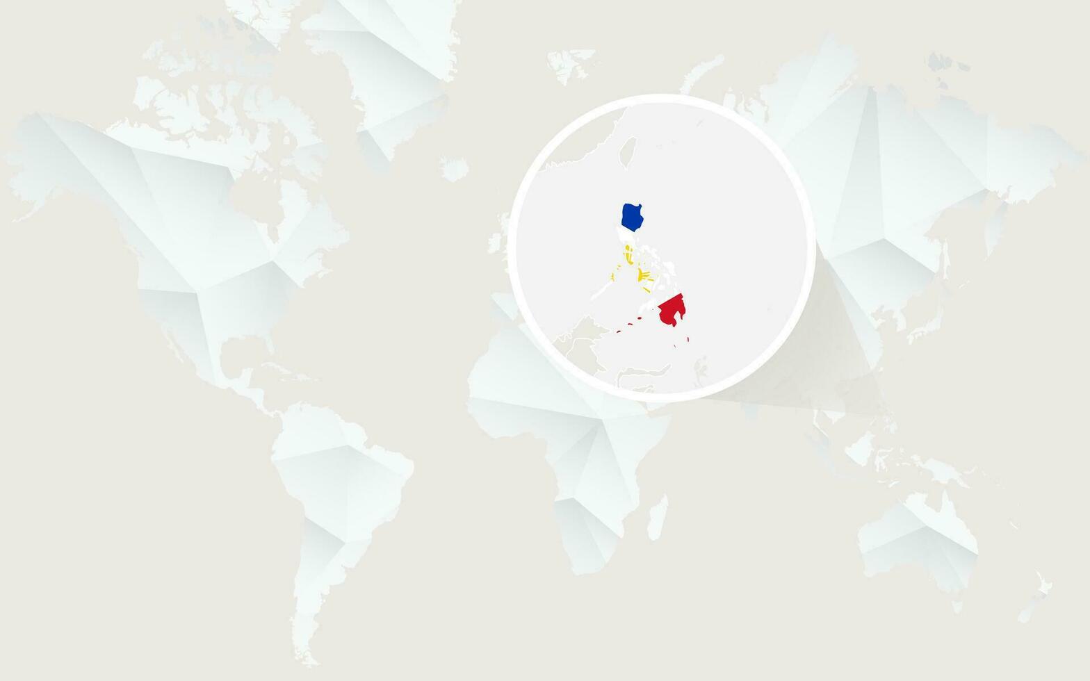 Filipinas mapa com bandeira dentro contorno em branco poligonal mundo mapa. vetor