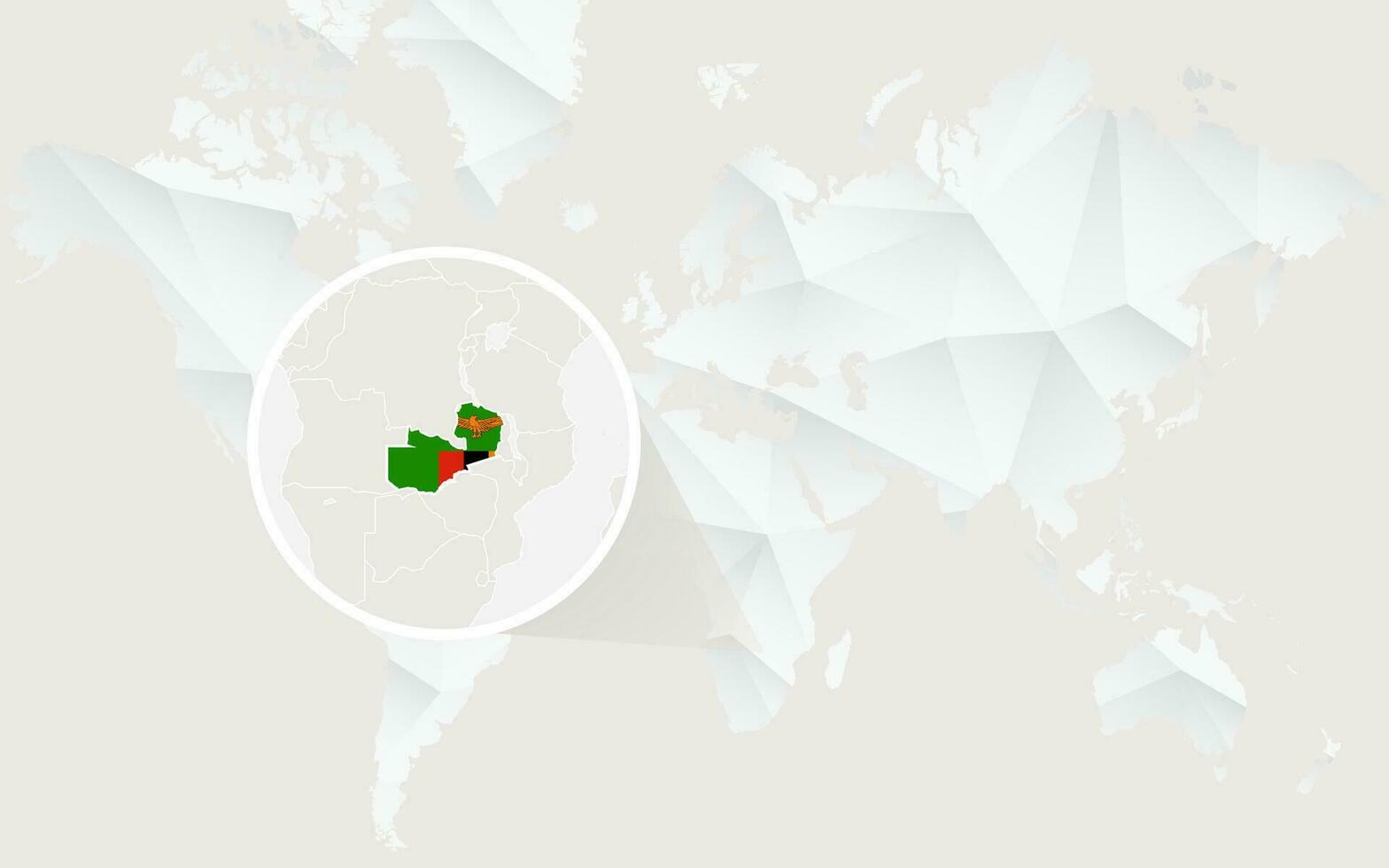 Zâmbia mapa com bandeira dentro contorno em branco poligonal mundo mapa. vetor