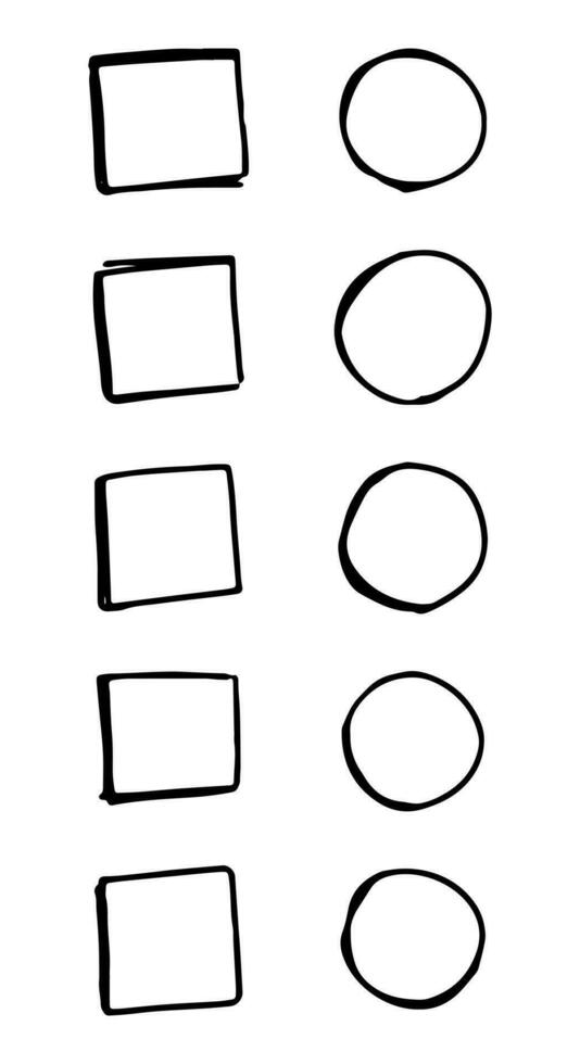 quadrado, círculos células para lista de controle. para Faz Lista em branco modelo dentro rabisco estilo. clipart para diariamente planejamento, diário, memorando. mão desenhado vetor Projeto elemento. contorno desenhando isolado em branco.