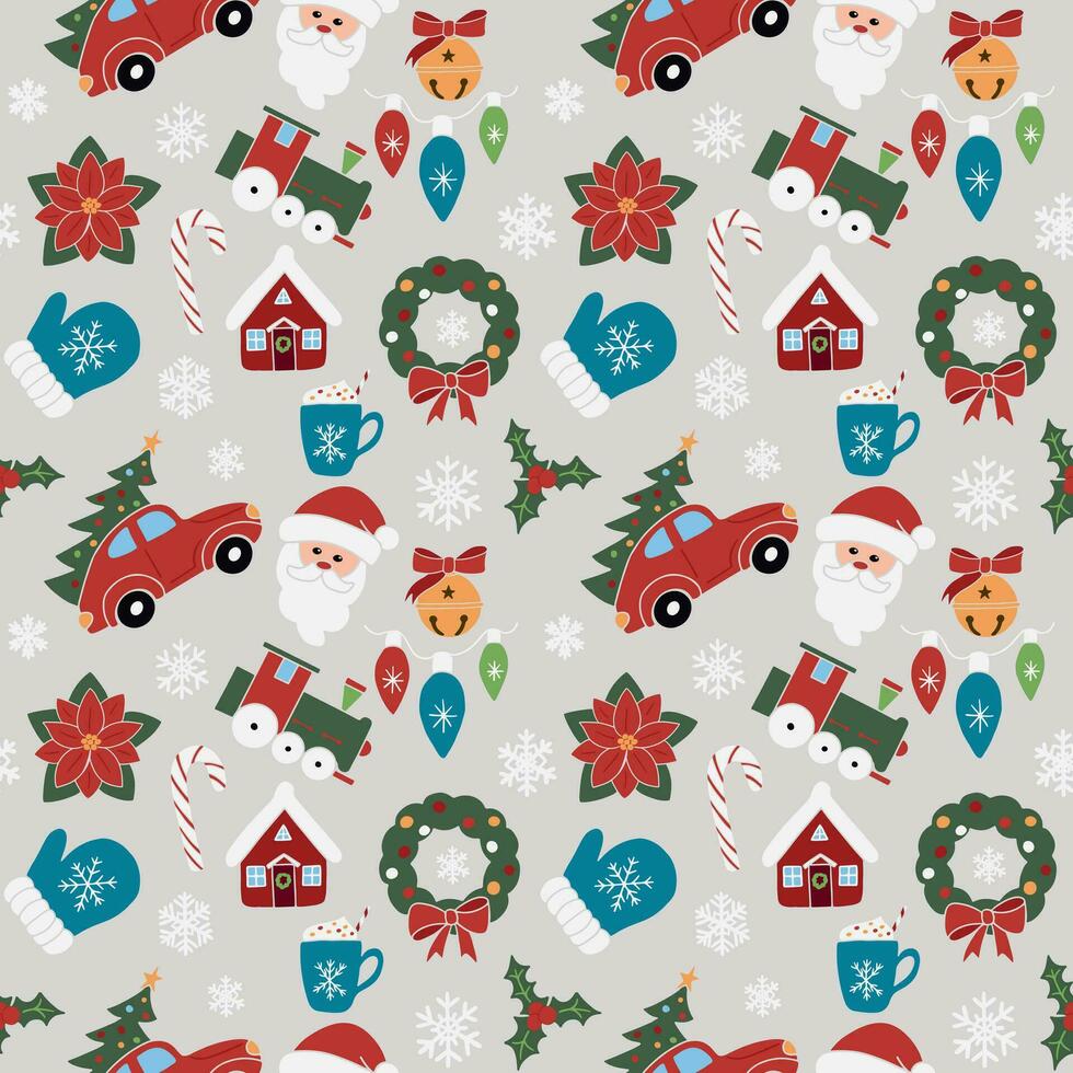 minimalista plano Natal padronizar com tradicional feriado mão desenhado elementos em luz cinzento fundo. inverno feriado Projeto para decoração, invólucro papel, têxtil, papel de parede vetor