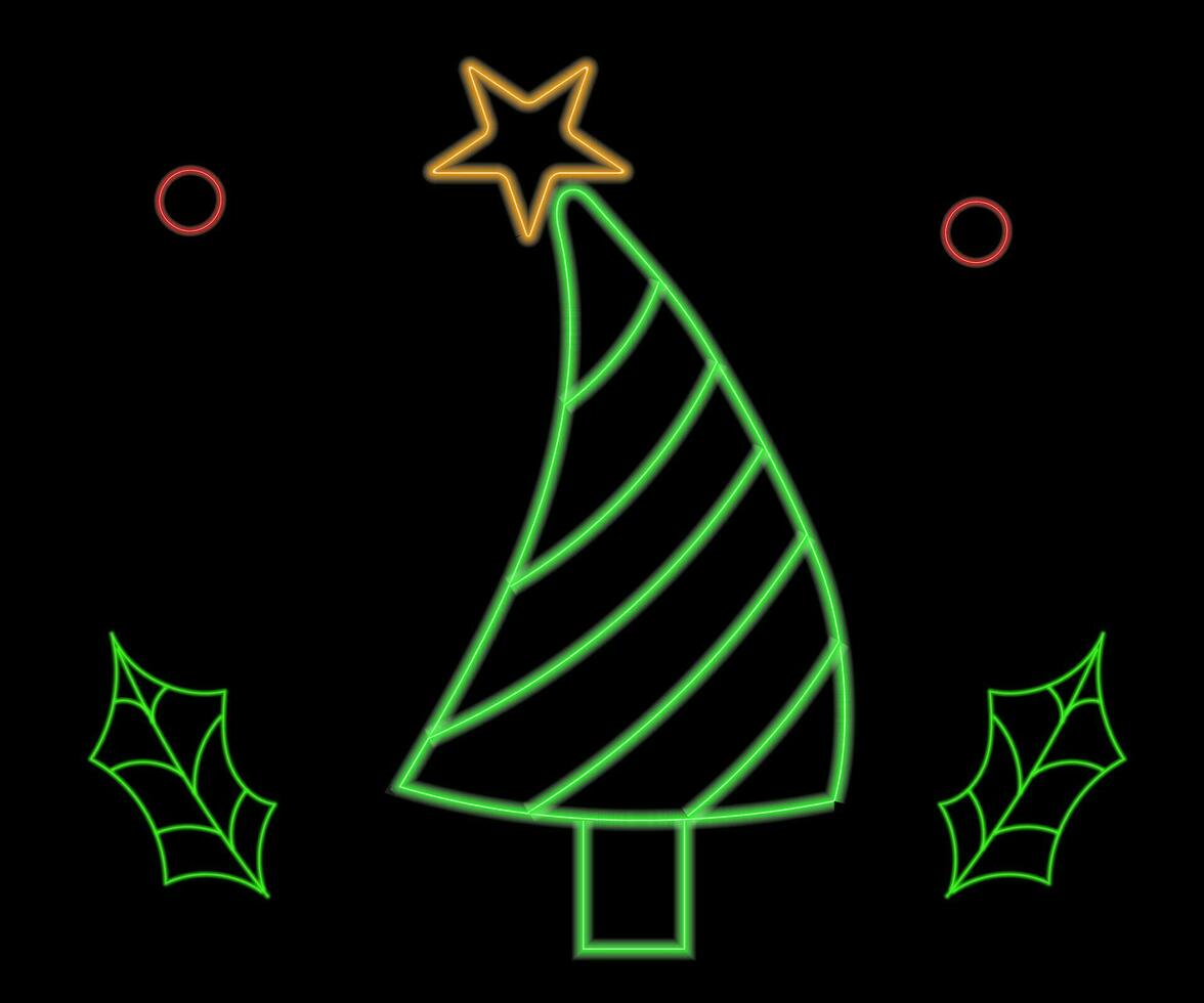 néon Natal árvore com estrela, brilhando ícone. néon Novo ano árvore silhueta, esboço Natal árvore dentro vívido cores. festivo abeto com néon claro. ícone definir, sinal, símbolo para ui. vetor ilustração