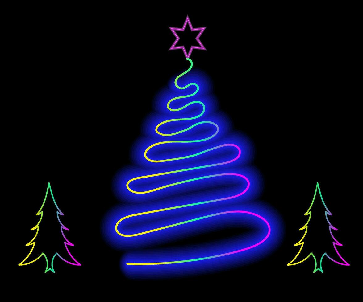 abstrato néon luminária Natal forma fundo objeto brilhando ícone. Natal objetos dentro vívido cores. festivo abeto com néon claro. ícone definir, sinal, símbolo para ui. vetor ilustração