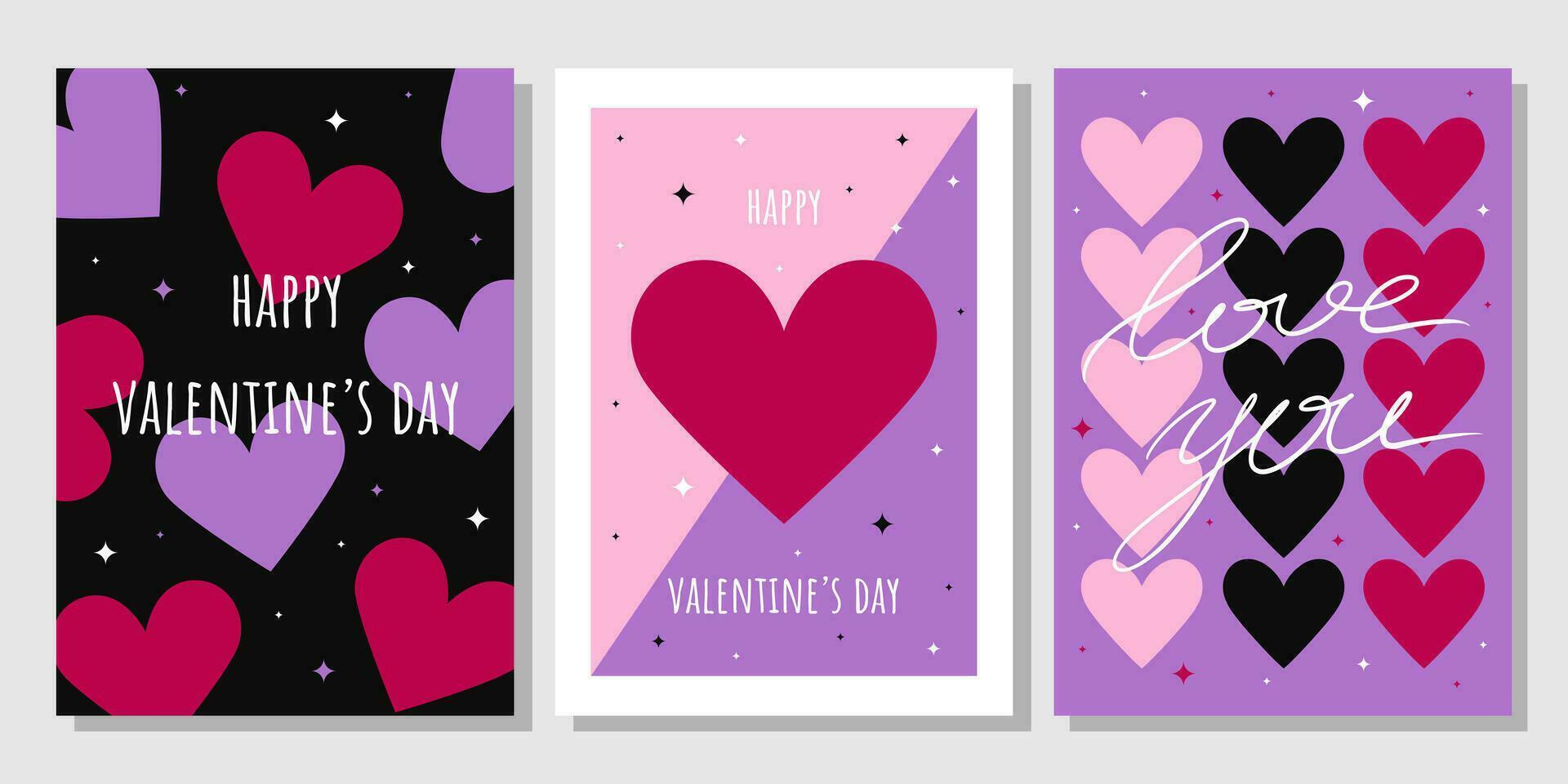 conjunto de cartão de dia dos namorados. coração de desenho animado na moda desenhado à mão, letras de amor. ilustração vetorial vetor