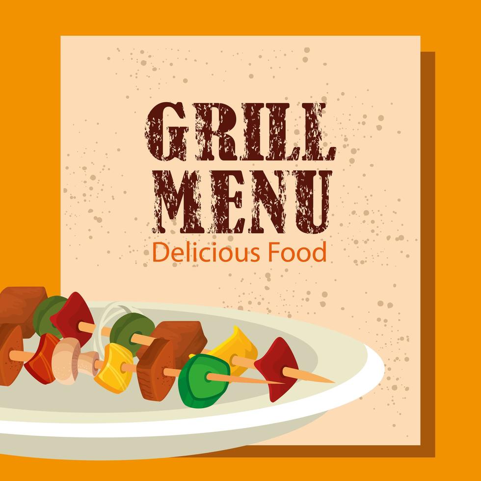 menu de grelhados com deliciosa brochette no prato vetor