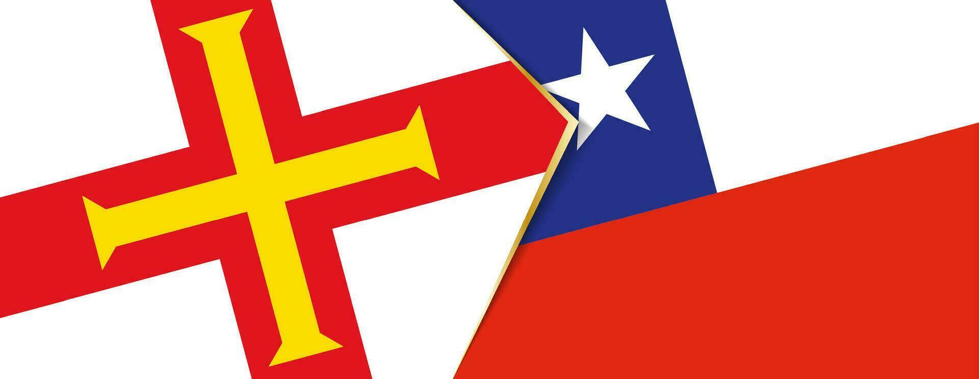 Guernsey e Chile bandeiras, dois vetor bandeiras.