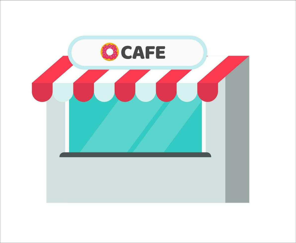 cafeteria ou restaurante fazer compras construção vetor ilustração, plano desenho animado loja ou mercado boutique frente Visão isolado em branco clipart