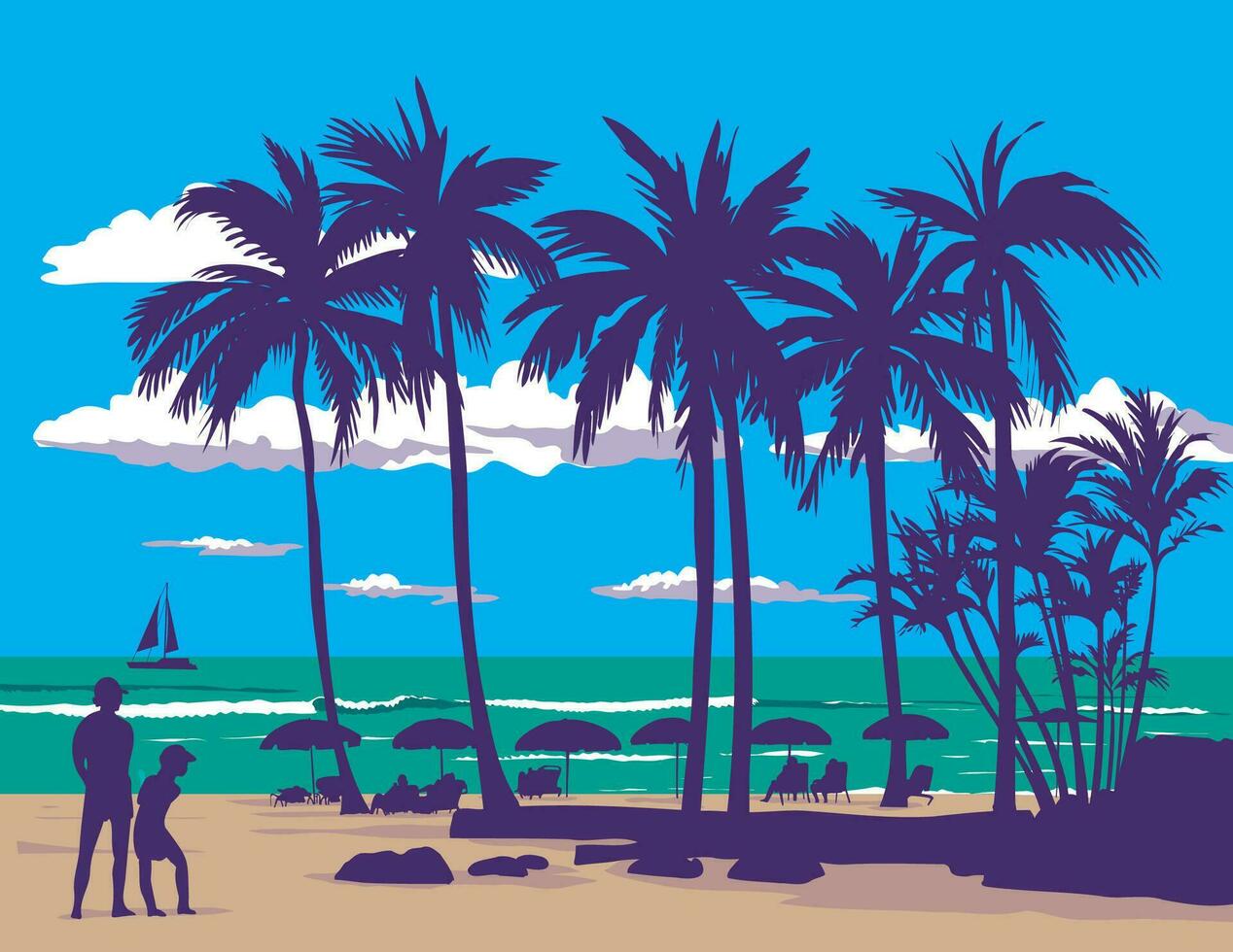 waikiki de praia dentro honolulu Havaí wpa poster arte vetor