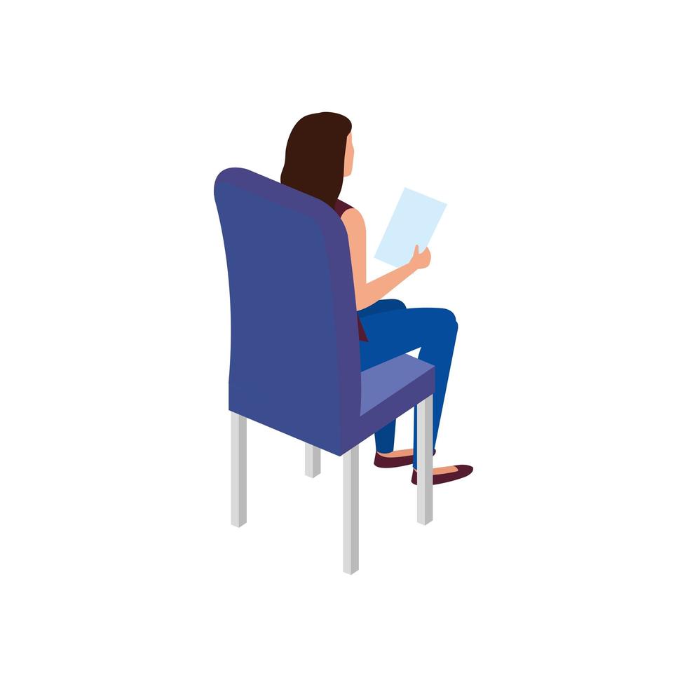 personagem de avatar linda mulher sentada na cadeira vetor