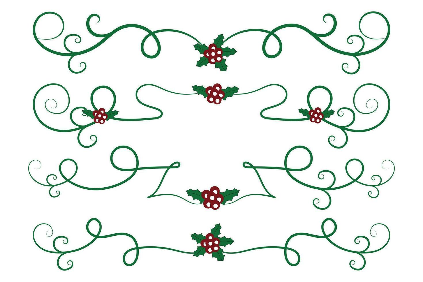 Natal floresce redemoinhos divisores linhas decorativo elementos, vintage caligrafia rolagem alegre Natal texto divisor filigrana elegante, inverno azevinho cabeçalhos chique separador verde página decoração vetor