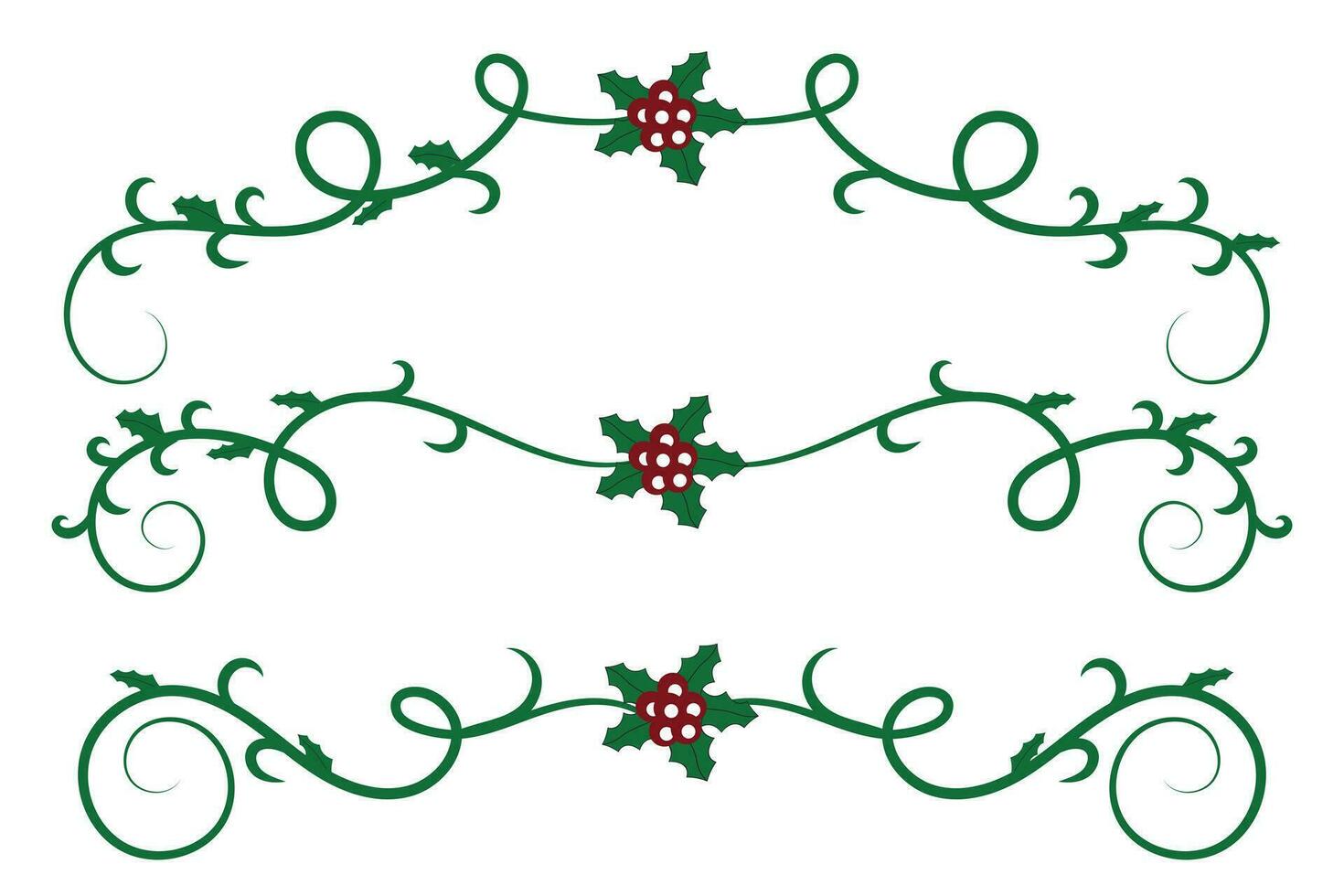 Natal floresce redemoinhos divisores linhas decorativo elementos, vintage caligrafia rolagem alegre Natal texto divisor filigrana elegante, inverno azevinho cabeçalhos chique separador verde página decoração vetor