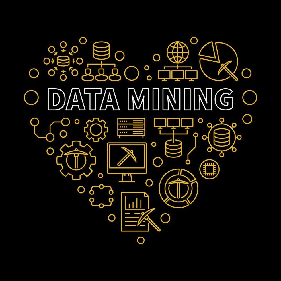dados mineração tecnologia coração conceito vetor fino linha bandeira ou ilustração