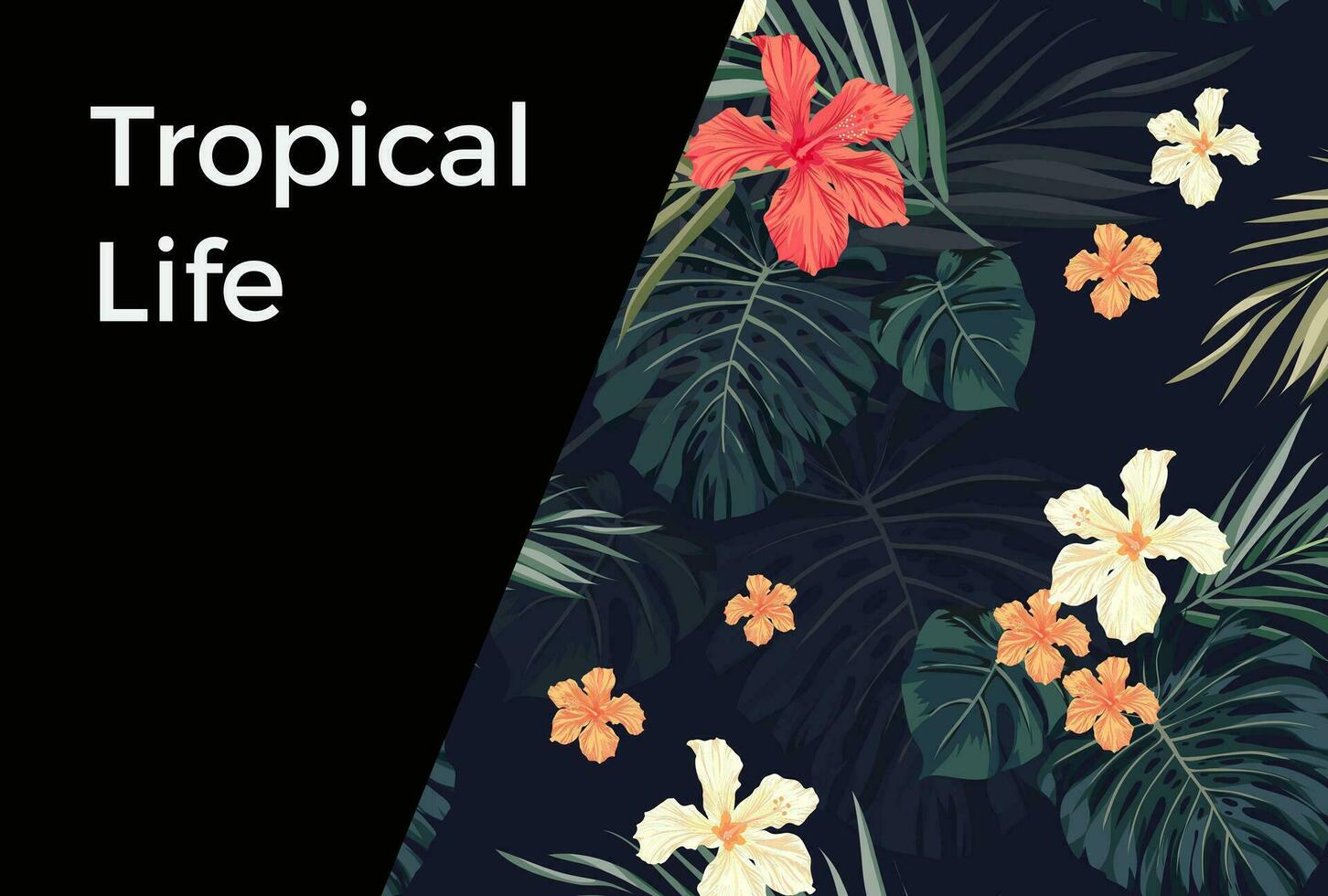 verão tropical havaiano fundo com Palma árvore folhas e exótico flores vetor