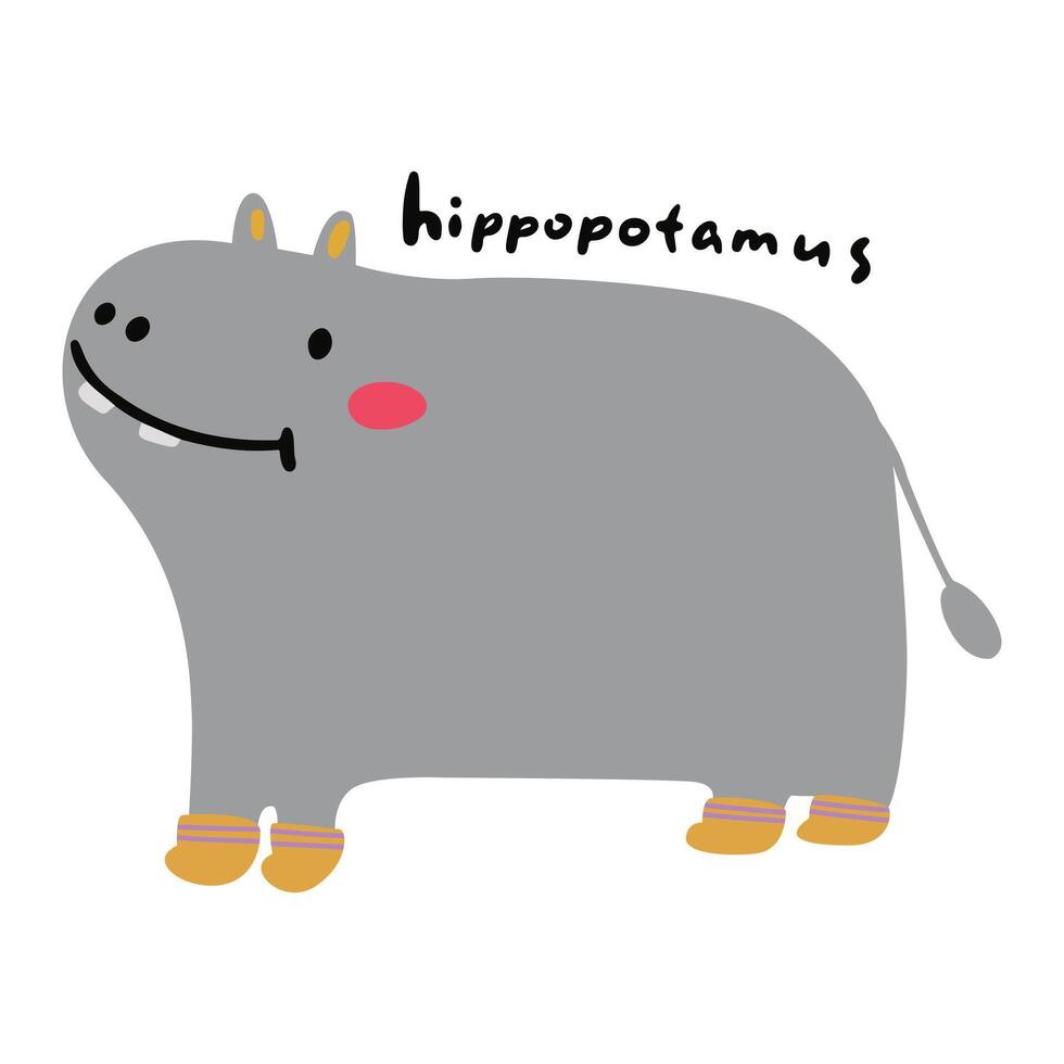 mão desenhado desenho animado crianças ilustração fofa hipopótamo vetor