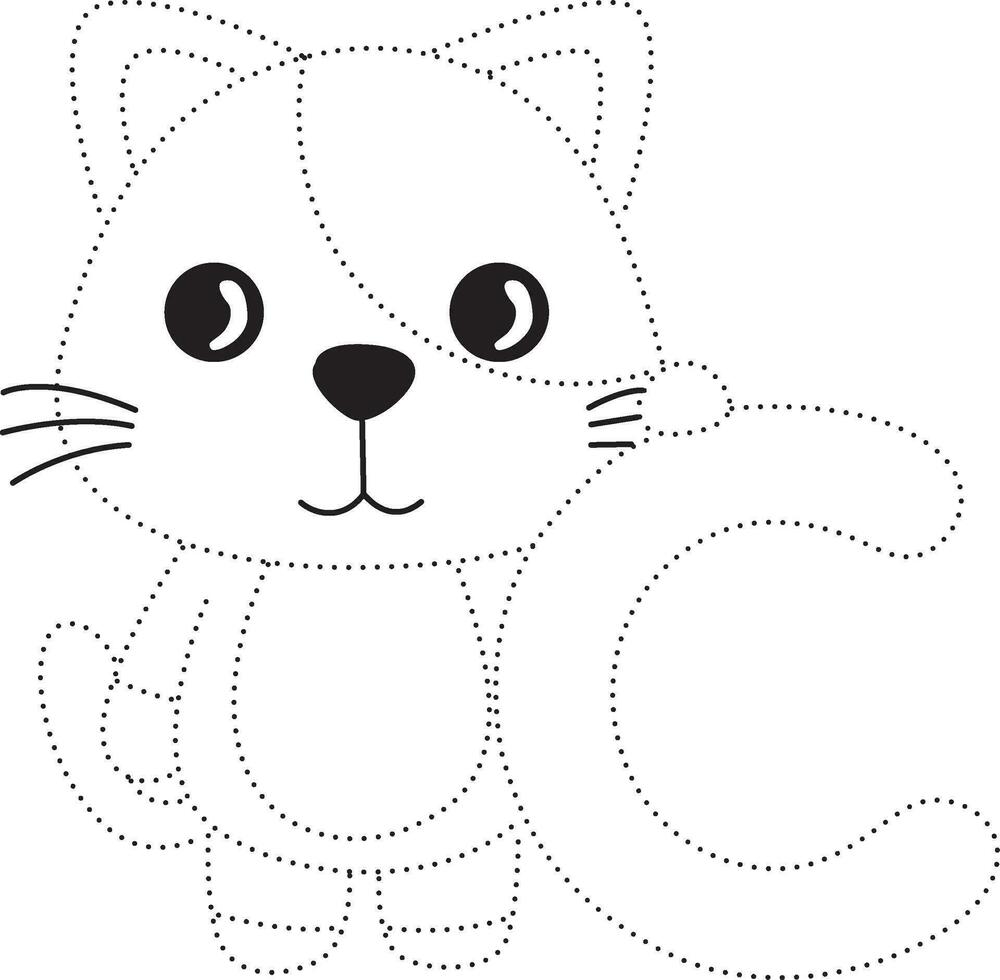 gato pontilhado linha prática desenhar desenho animado rabisco kawaii animê coloração página fofa ilustração desenhando grampo arte personagem chibi mangá quadrinho vetor