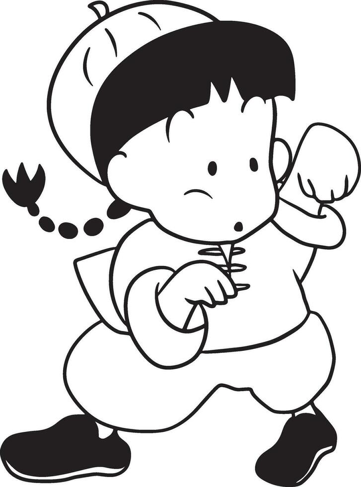 kung fu Garoto desenho animado rabisco kawaii animê coloração página fofa ilustração desenhando grampo arte personagem chibi mangá quadrinho vetor