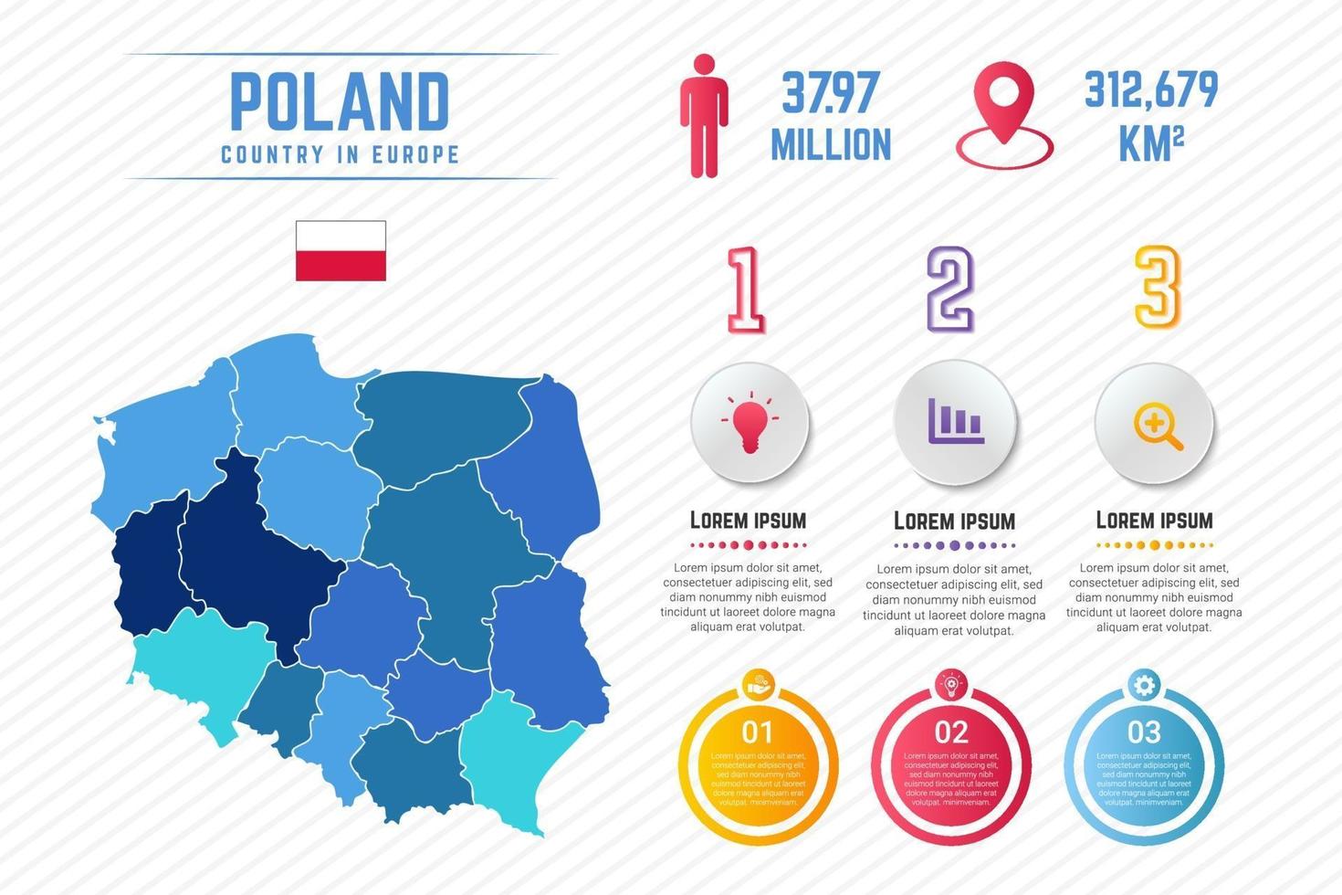 modelo de infográfico de mapa colorido da polônia vetor