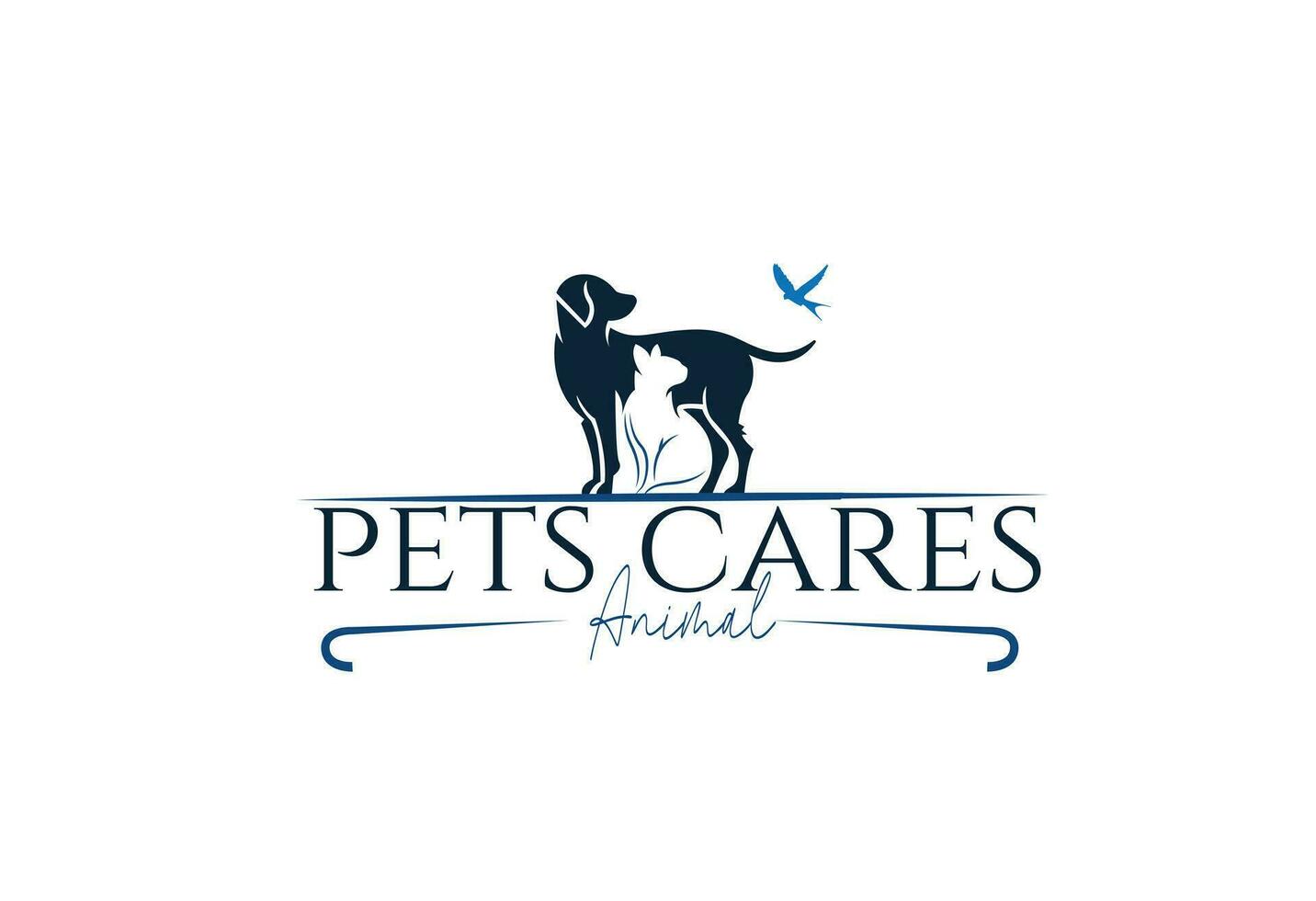 animal Cuidado logotipo com cachorro gato e pássaro vetor