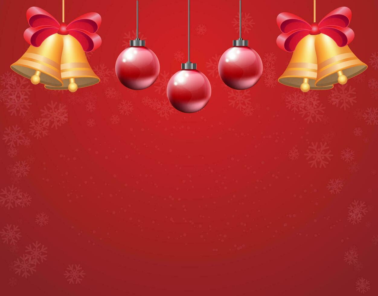 vermelho Natal cartão com flocos de neve e feriado decorações, dourado sinos e Natal bolas. alegre Natal e feliz Novo ano vetor ilustração.