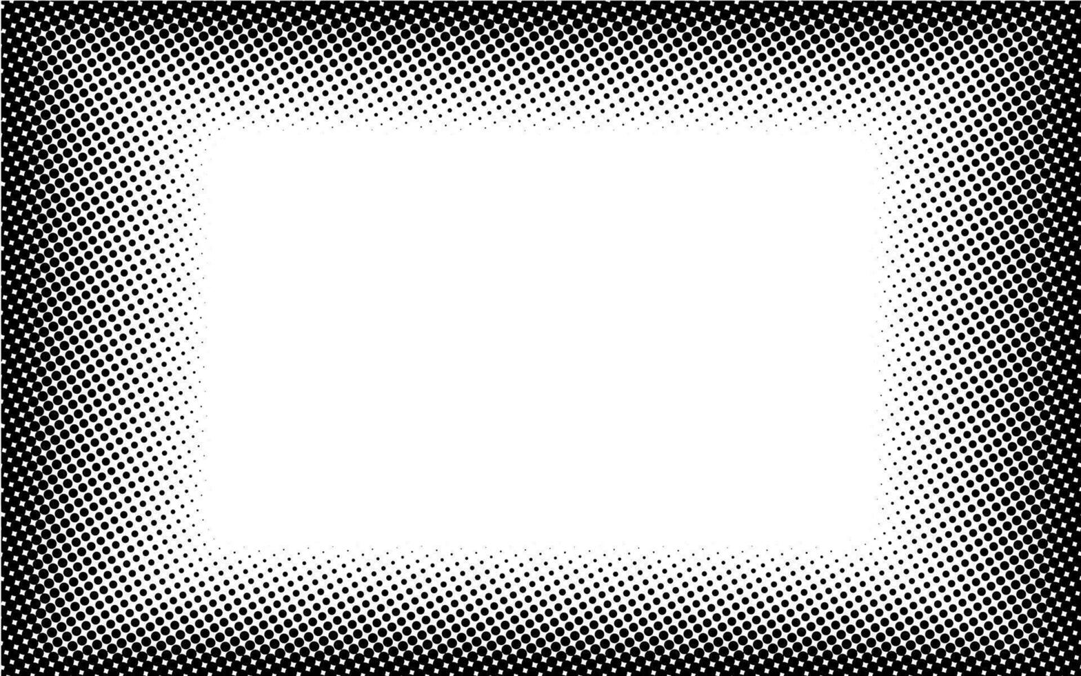 horizontal quadrado quadro, Armação gradiente meio-tom pontilhado fundo. pontos textura bandeira modelo. textura sobreposição grunge angústia linear. Preto e branco duotônico desbotado efeito layout. vetor ilustração