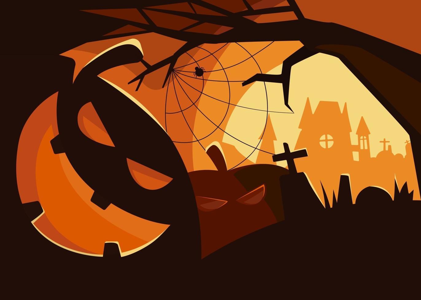 banner assustador com cabeças de abóbora. desenho de cartaz de halloween. vetor