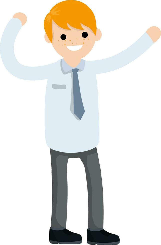empresário de terno. homem gesticula a mão. trabalhador de escritório. funcionário feliz da empresa fica em pose. cara engraçado em gravata. ilustração plana de desenho animado vetor