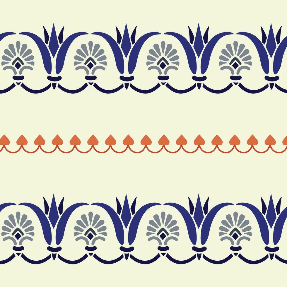 uma azul e branco desatado fronteira padrões com laranja acentos vetor