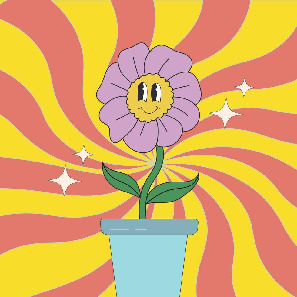 groovy hippie anos 70. engraçado desenho animado flor. adesivo pacote dentro na moda retro psicodélico desenho animado estilo. flor poder. Boa vibrações. fique groovy vetor