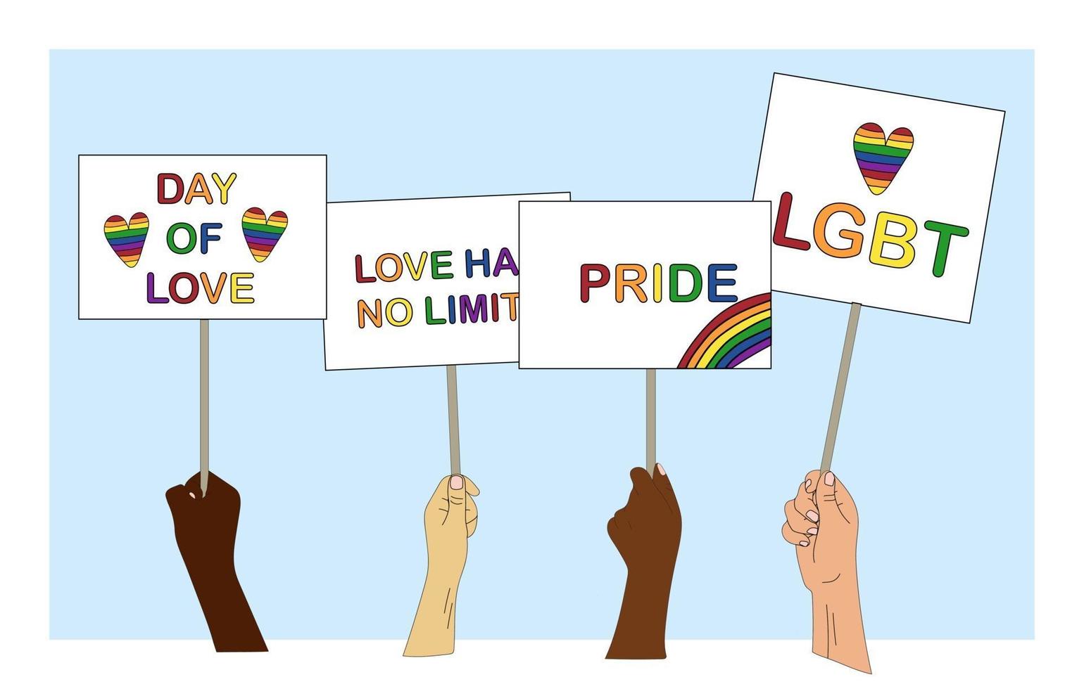 mão segurando um pôster com ilustração vetorial de slogans da comunidade LGBT vetor