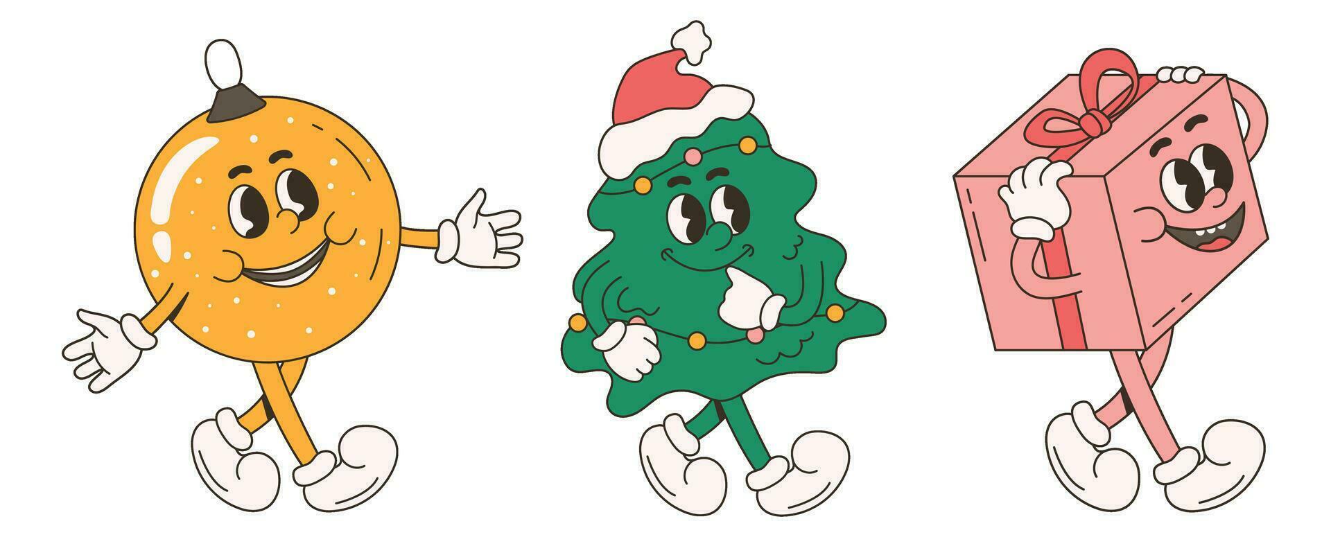 Natal conjunto dentro retro estilo. ilustração com personagens dentro anos 80 estilo. vetor