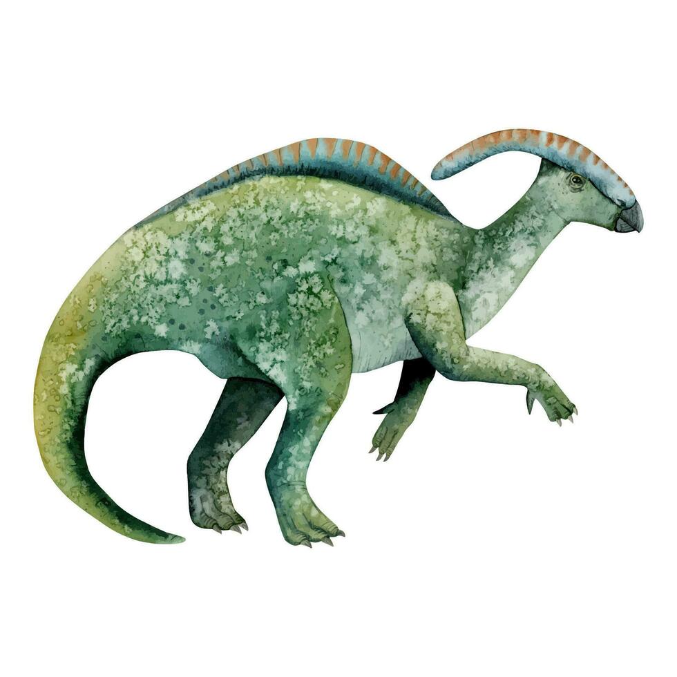 herbívoro parasaurolophus dinossauro vetor aguarela ilustração. verde antigo animal para crianças sala, têxtil, produtos