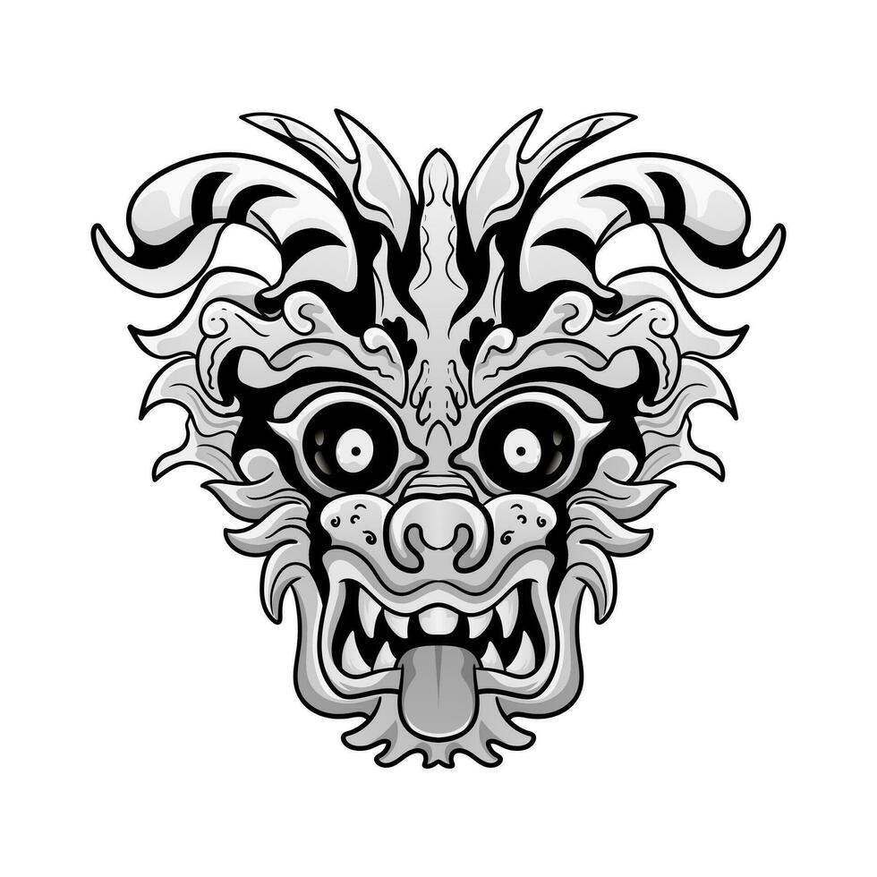 cultura cabeça estátua barong ou tiki mascarar tropical placa a partir de polinésio. ilustração Projeto Boa para tatuagens, poster elemento ou impressão vetor