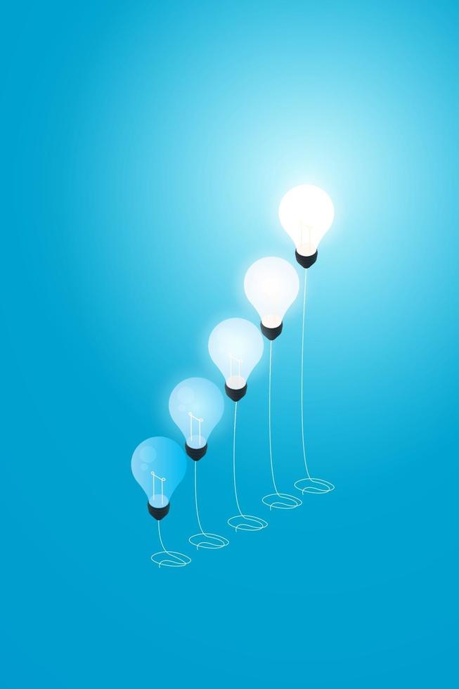 balão de lâmpada criativa com crescendo sobre um fundo azul. vetor