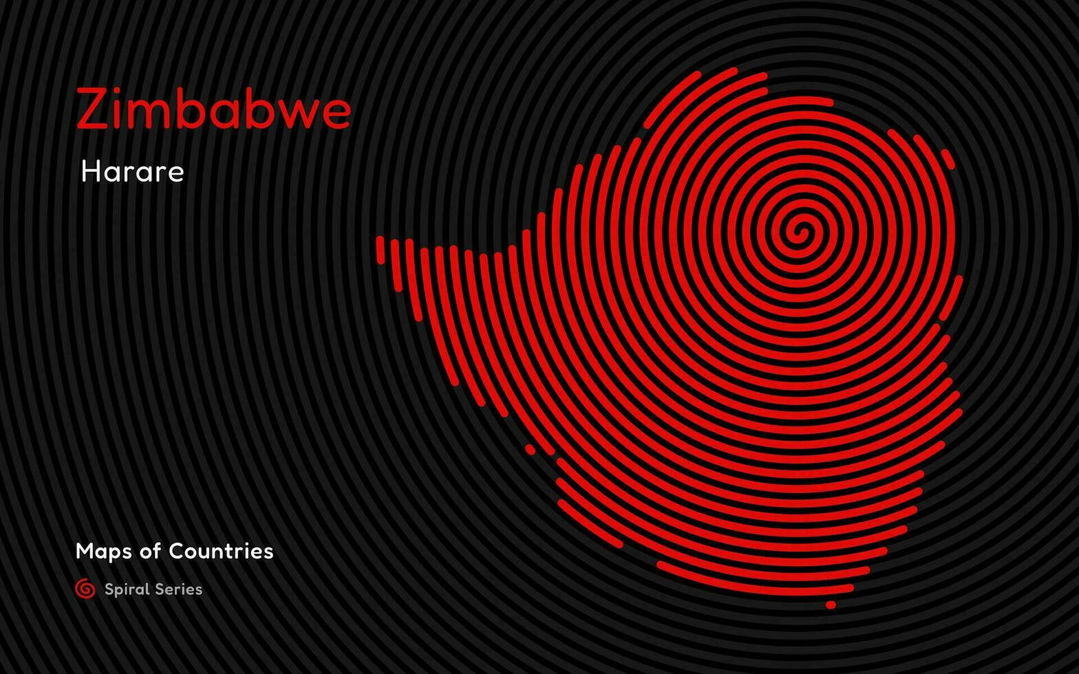 abstrato mapa do Zimbábue dentro uma círculo espiral padronizar com uma capital do harare. mundo países vetor mapas Series. africano conjunto
