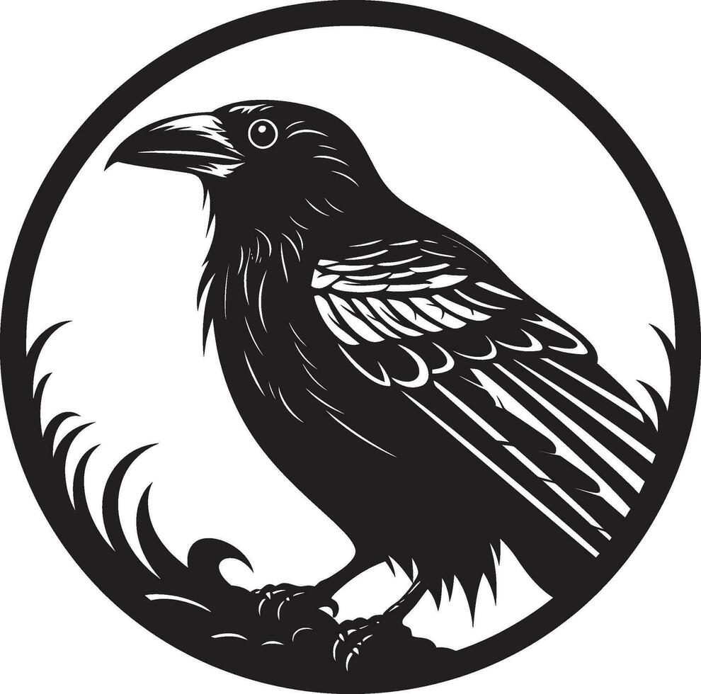 Raven silhueta minimalista logotipo Preto Corvo monograma Projeto vetor