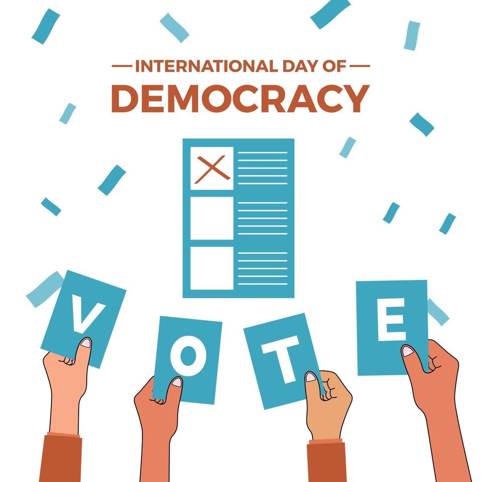 dia internacional da democracia levantando as mãos para votar vetor