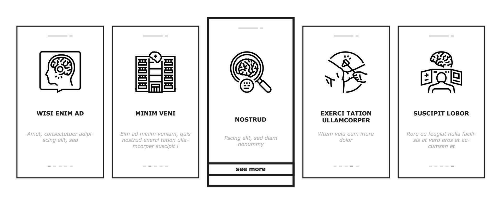 cérebro neurologista médico onboarding ícones conjunto vetor
