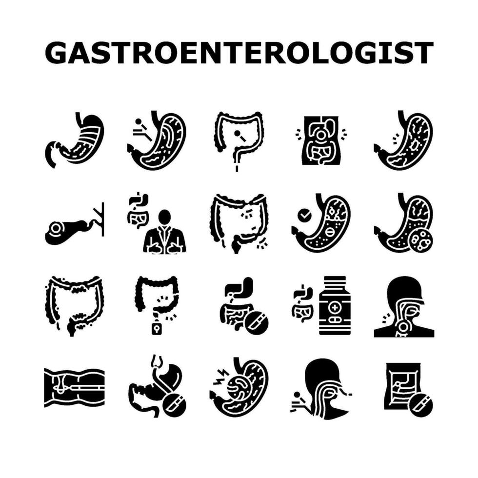 gastroenterologista médico estômago ícones conjunto vetor